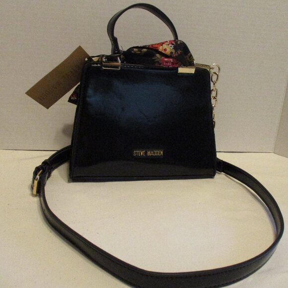 Steve Madden NEW Woman Small Black Red Gold Tone Magnetic Top Strap Bag Purse - Picture 1 of 13
